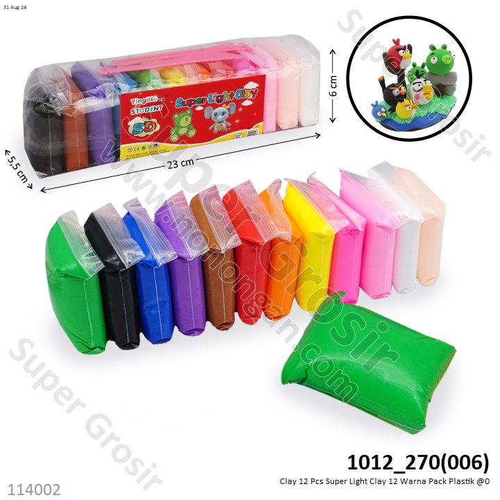 Clay 12 Pcs 85 Gram Super Light Clay 12 Warna Pack Plastik @240