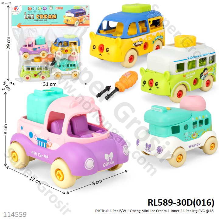 DIY Truk 4 Pcs F/W + Obeng Mini Ice Cream RL589-30D 1 Inner 24 Pcs Ktg PVC @48