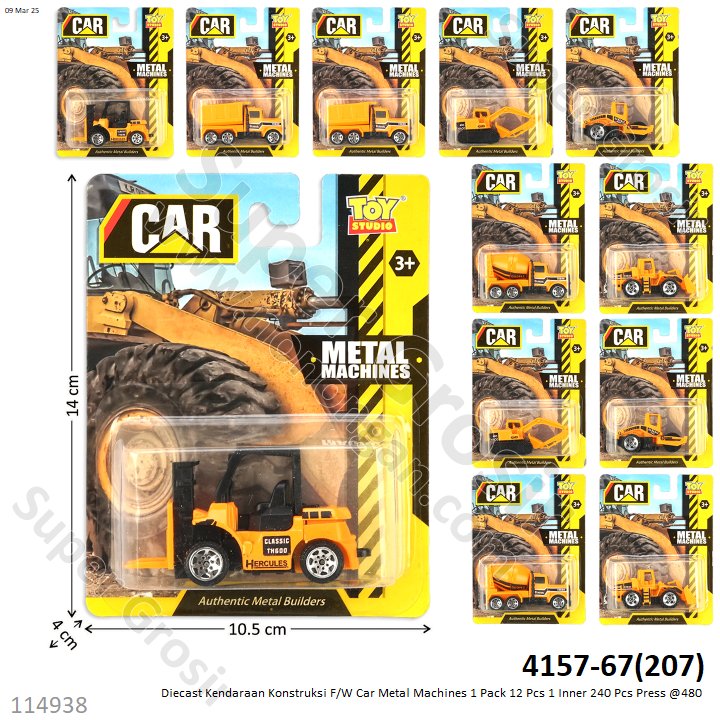 Diecast Kendaraan Konstruksi Skala Hot Wheels F/W Car Metal Machines 1 Pack 12 Pcs 1 Inner 240 Pcs Press @480