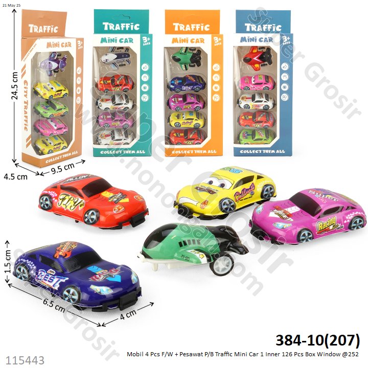 Mobil 4 Pcs F/W + Pesawat P/B Traffic Mini Car 1 Inner 126 Pcs Box Window @252