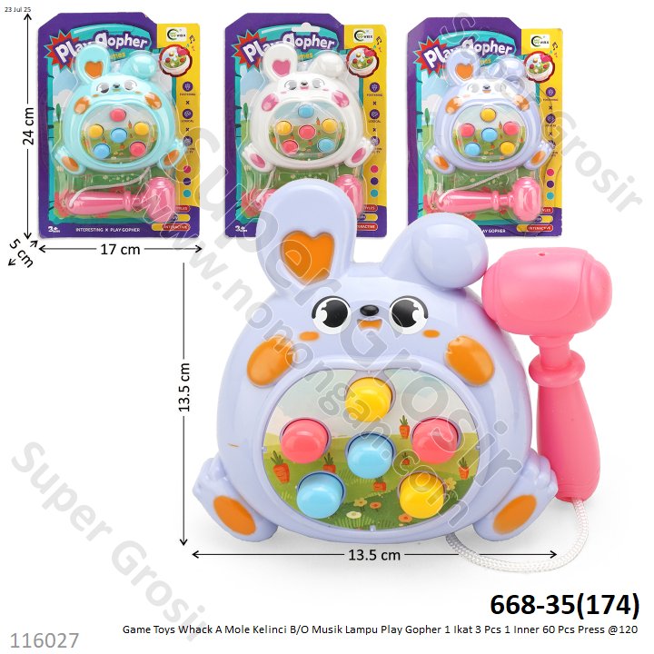 Game Toys Whack A Mole Kelinci B/O Musik Lampu Play Gopher 1 Ikat 3 Pcs 1 Inner 60 Pcs Press @120