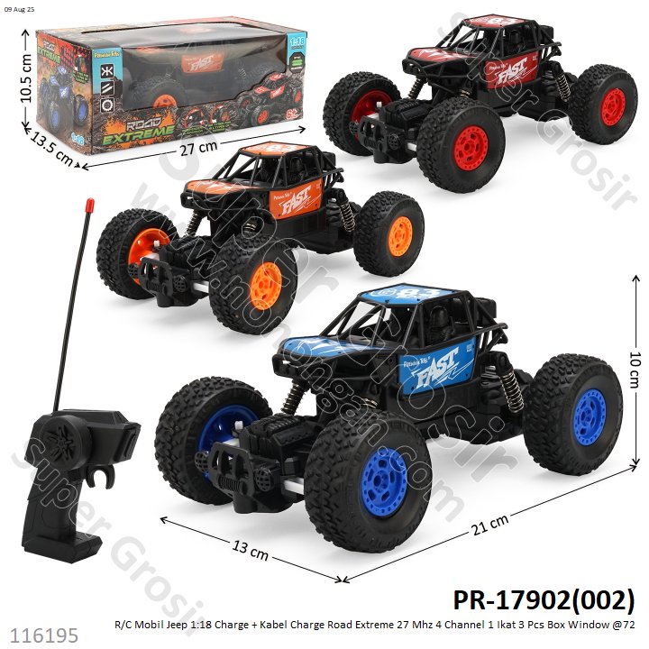 R/C Mobil Jeep 1:18 Charge + Kabel Charge Road Extreme 27 Mhz 4 Channel 1 Ikat 3 Pcs Box Window @72