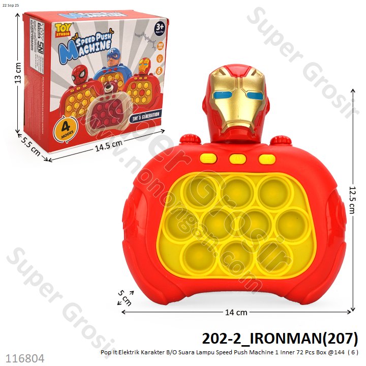 Pop It Elektrik Karakter B/O Suara Lampu Speed Push Machine 1 Inner 72 Pcs Box @144