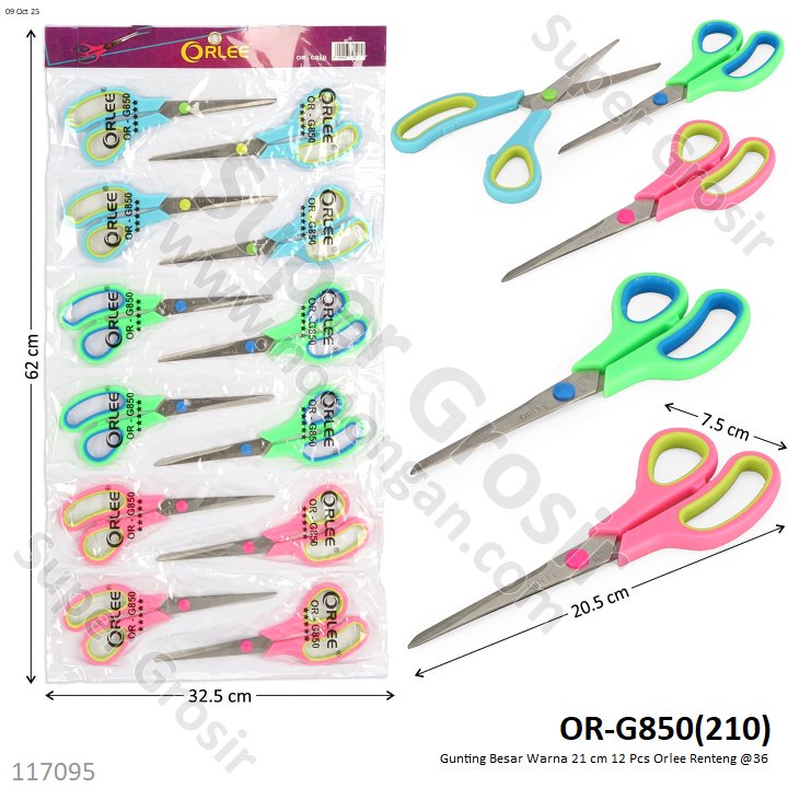 Gunting Besar Warna 21 cm 12 Pcs Orlee Renteng @36