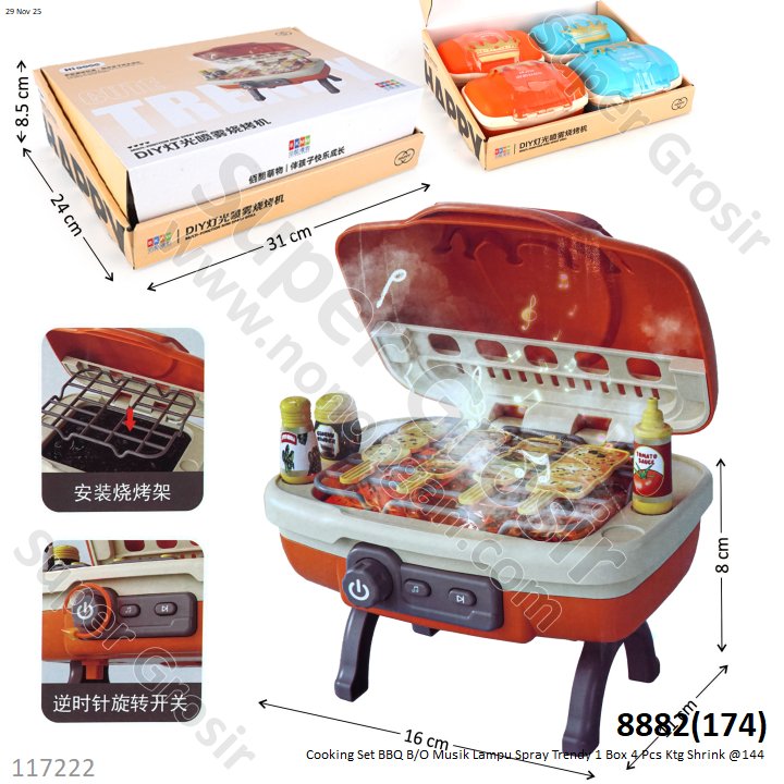 Cooking Set BBQ B/O Musik Lampu Spray Trendy 1 Box 4 Pcs Ktg Shrink @144