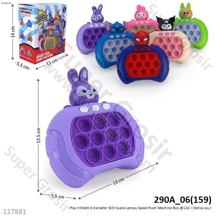 Pop It Elektrik Karakter B/O Suara Lampu Speed Push Machine Box @120