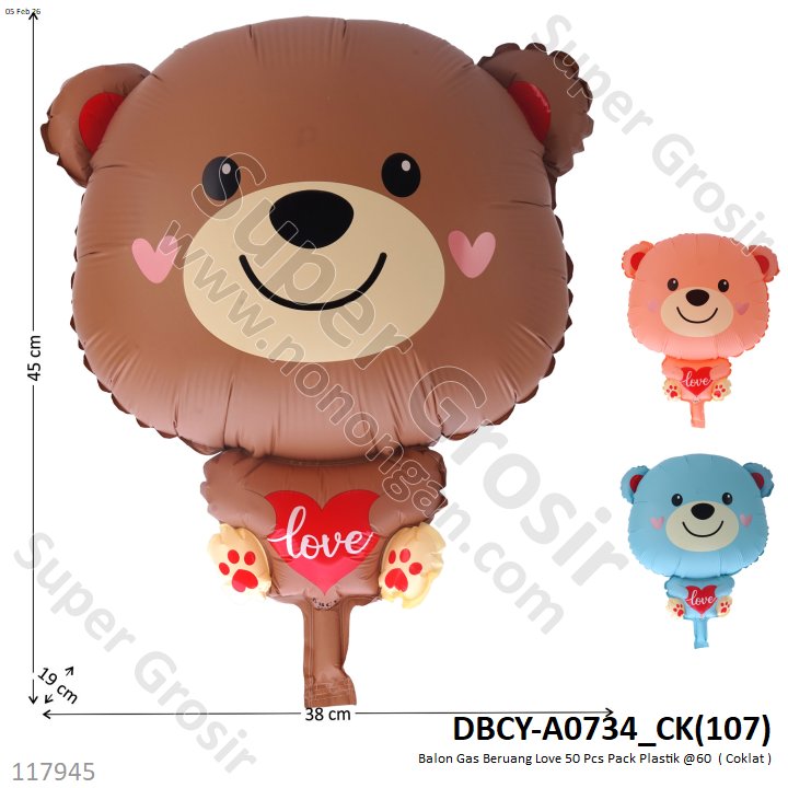 Balon Gas Beruang Love 50 Pcs Pack Plastik @60