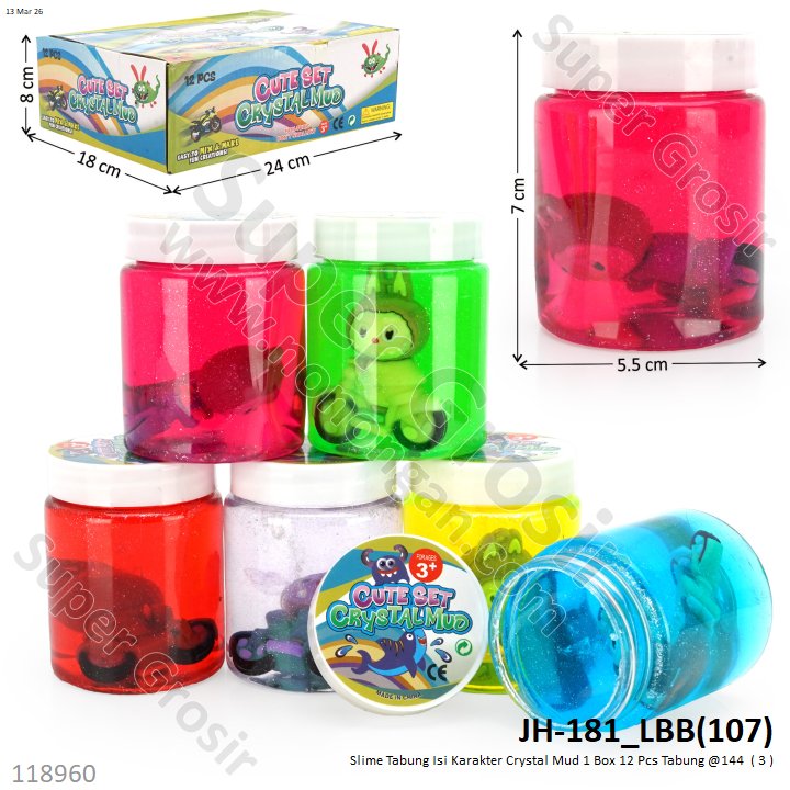 Slime Tabung Isi Karakter Crystal Mud 1 Box 12 Pcs Tabung @144