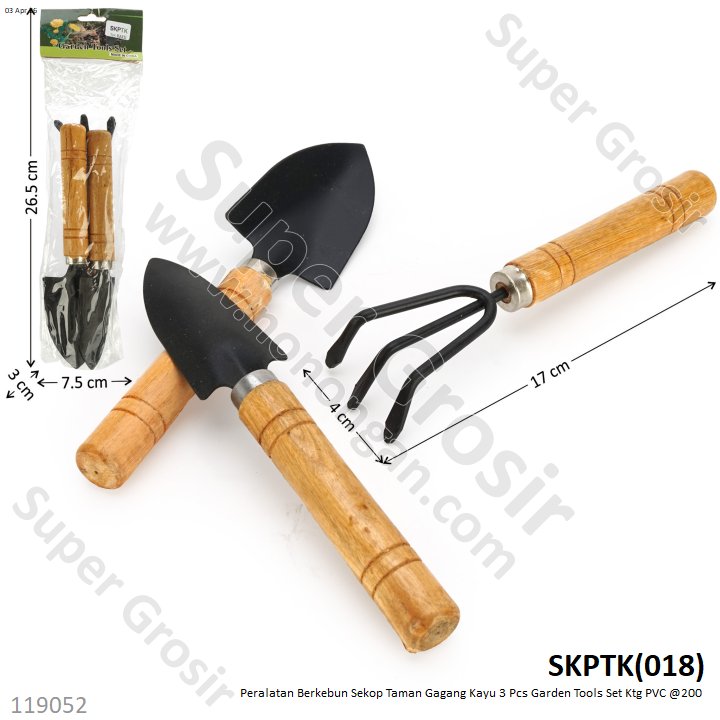 Peralatan Berkebun Sekop Taman Gagang Kayu 3 Pcs Garden Tools Set Ktg PVC @200