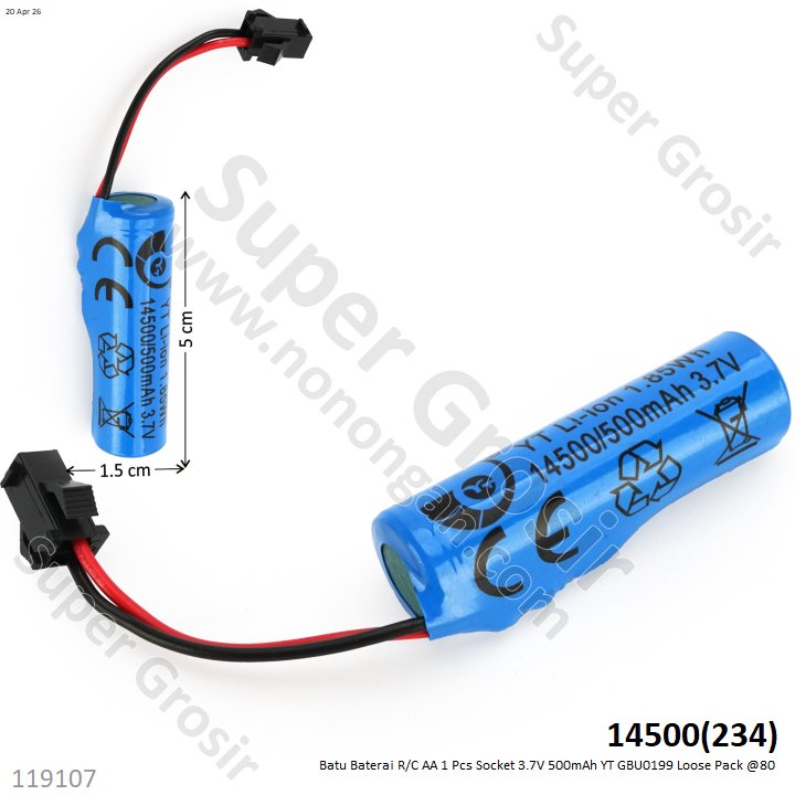Batu Baterai R/C AA 1 Pcs Socket 3.7V 500mAh YT GBU0199 Loose Pack @80