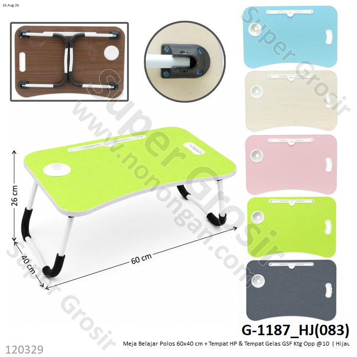 Meja Belajar Polos 60x40 cm + Tempat HP &amp; Tempat Gelas GSF Ktg Opp @10