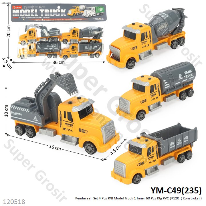 Kendaraan Set 4 Pcs P/B Model Truck 1 Inner 60 Pcs Ktg PVC @120