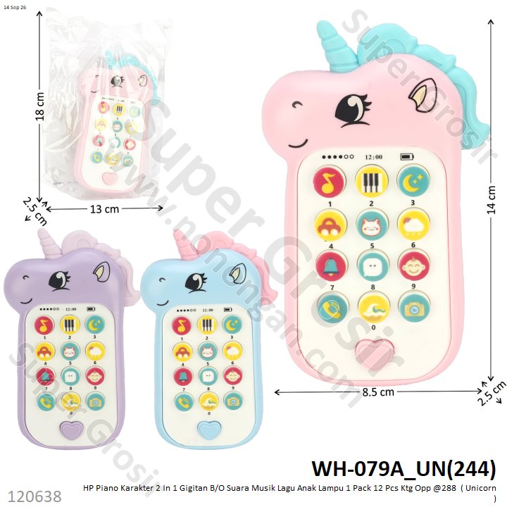 HP Piano Karakter 2 In 1 Gigitan B/O Suara Musik Lagu Anak Lampu 1 Pack 12 Pcs Ktg Opp @288