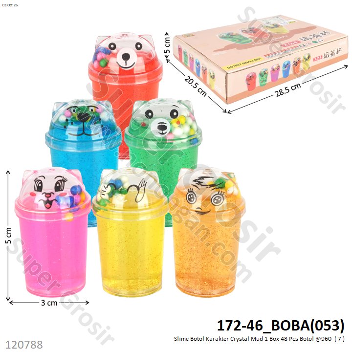 Slime Botol Karakter Crystal Mud 1 Box 48 Pcs Botol @960