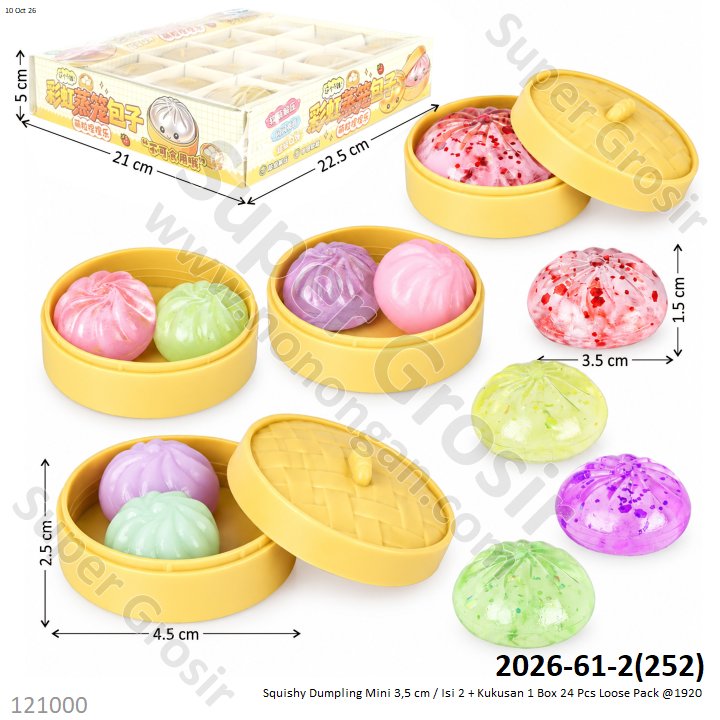 Squishy Dumpling Mini 3,5 cm / Isi 2 + Kukusan 1 Box 24 Pcs Loose Pack @1920