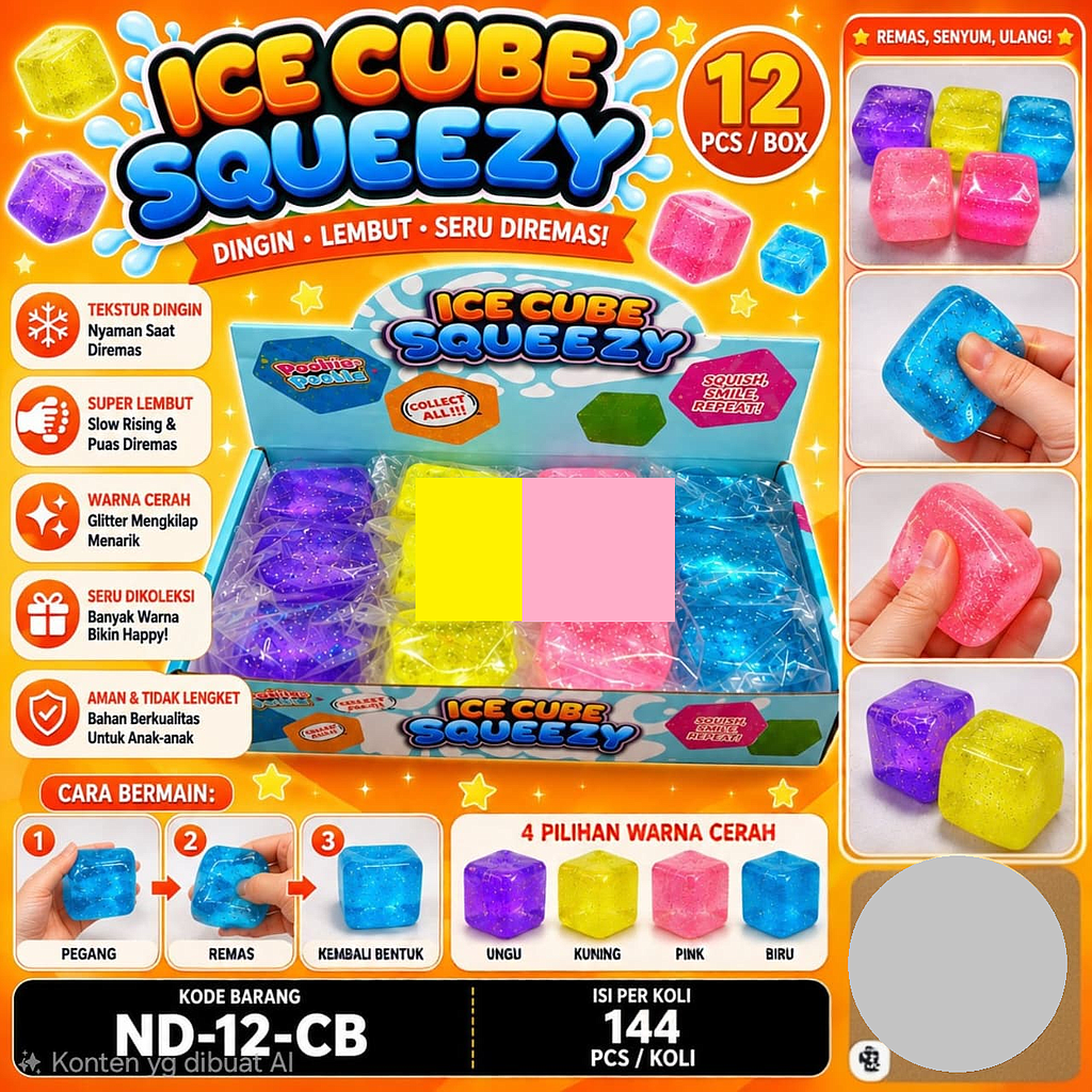 Squishy Needoh Kotak Ice Cube Rainbow Ball 1 Box 12 Pcs Box Window @144