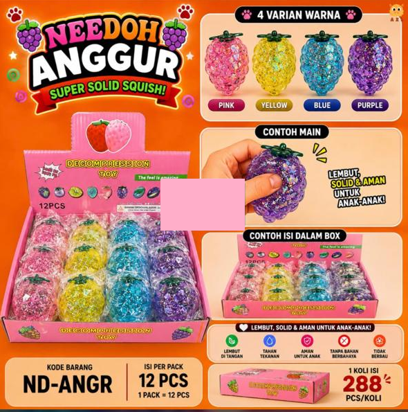Squishy Needoh Buah Decompression Toy 1 Box 12 Pcs Ktg Opp @288