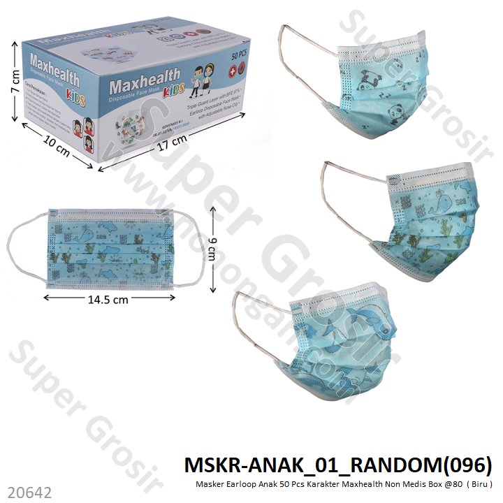 Masker Earloop Anak 50 Pcs Karakter Maxhealth Non Medis Box @80