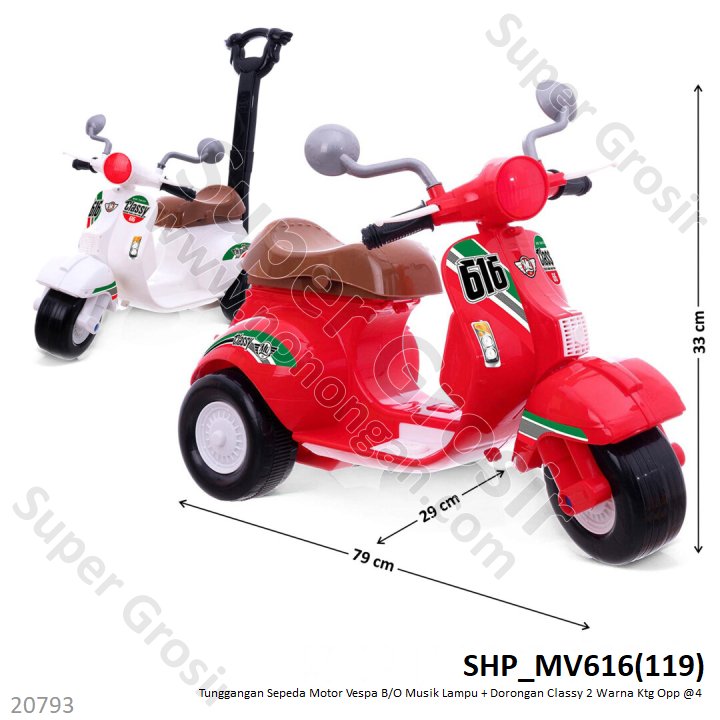 Tunggangan Sepeda Balance Bike Motor Vespa B/O Musik Lampu + Dorongan Classy Ktg Opp @4