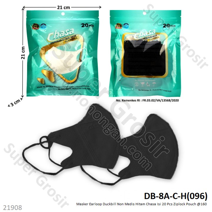 Masker Duckbill Earloop 20 Pcs Hitam Chasa Non Medis Ziplock Pouch @180