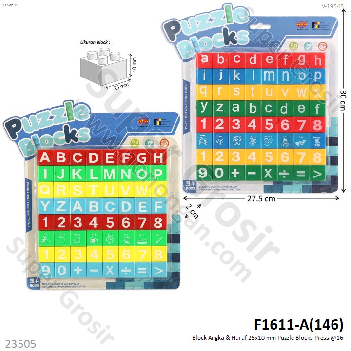 Block Angka &amp; Huruf 25x10 mm Puzzle Blocks Press @168