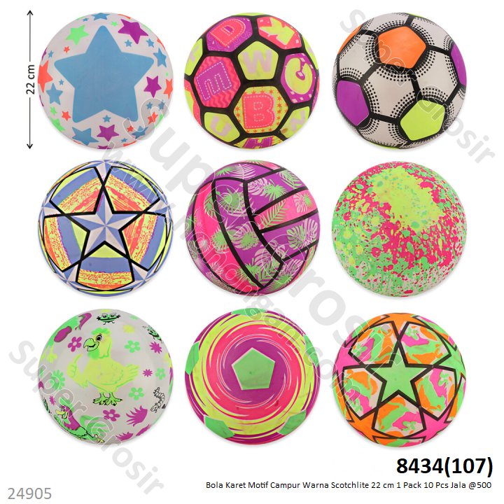 Bola Karet Motif Warna Scotchlite 22 cm 1 Pack 10 Pcs Jala @500