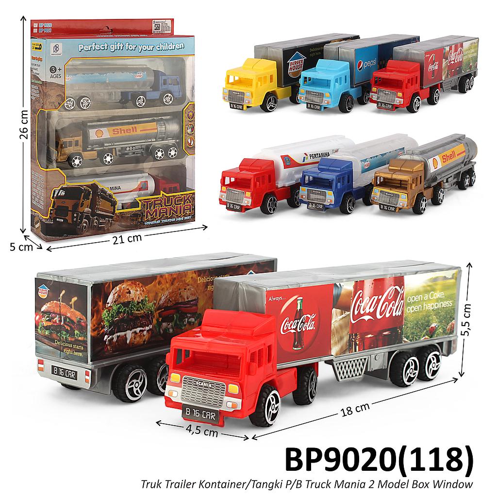 Truk Trailer 3 Pcs P/B 18 cm Truck Mania 2 Model (Kontainer / Tangki) Box Window @72