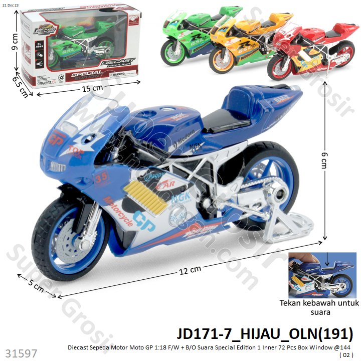 Diecast Sepeda Motor Moto GP 1:18 F/W + B/O Suara Special Edition 1 Inner 72 Pcs Box Window @144