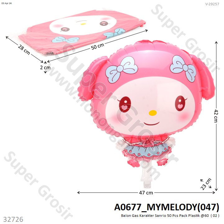 Balon Gas Karakter Sanrio 50 Pcs Pack Plastik @60