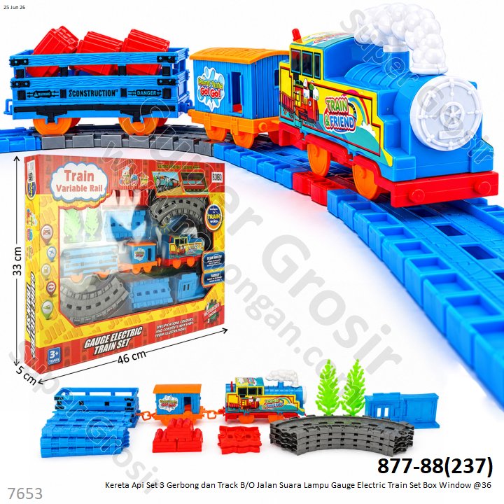 Kereta Api Set 3 Gerbong dan Track B/O Jalan Suara Lampu Gauge Electric Train Set Box Window @36