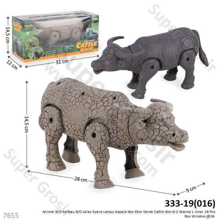 Hewan Kerbau B/O Jalan Suara Lampu Kepala dan Ekor Gerak Cattle World 1 Inner 18 Pcs Box Window @36