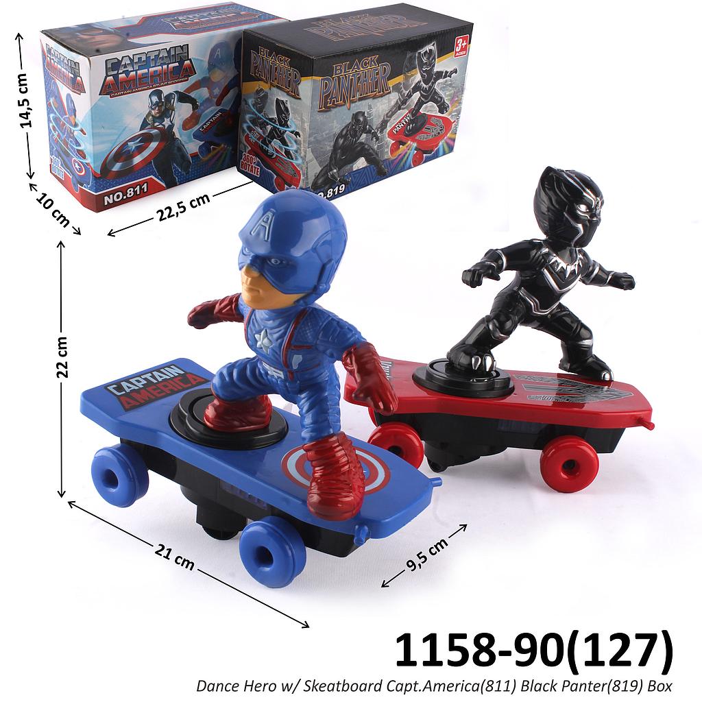Skateboard Avengers B/O Jalan Musik Lampu 2 Karakter (Captain America / Black Phanter) Box @72