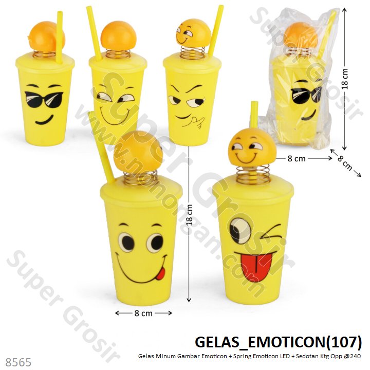 Gelas Emoticon Tutup Spring Doll Emoticon + Sedotan Ktg Opp @240