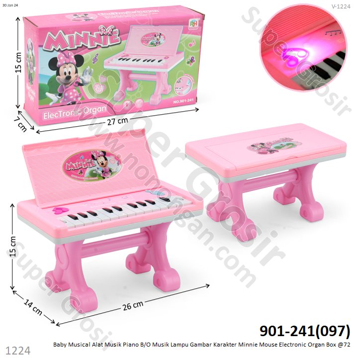 Baby Musical Piano Minnie Mouse B/O Musik Lampu Electronic Organ Box @72