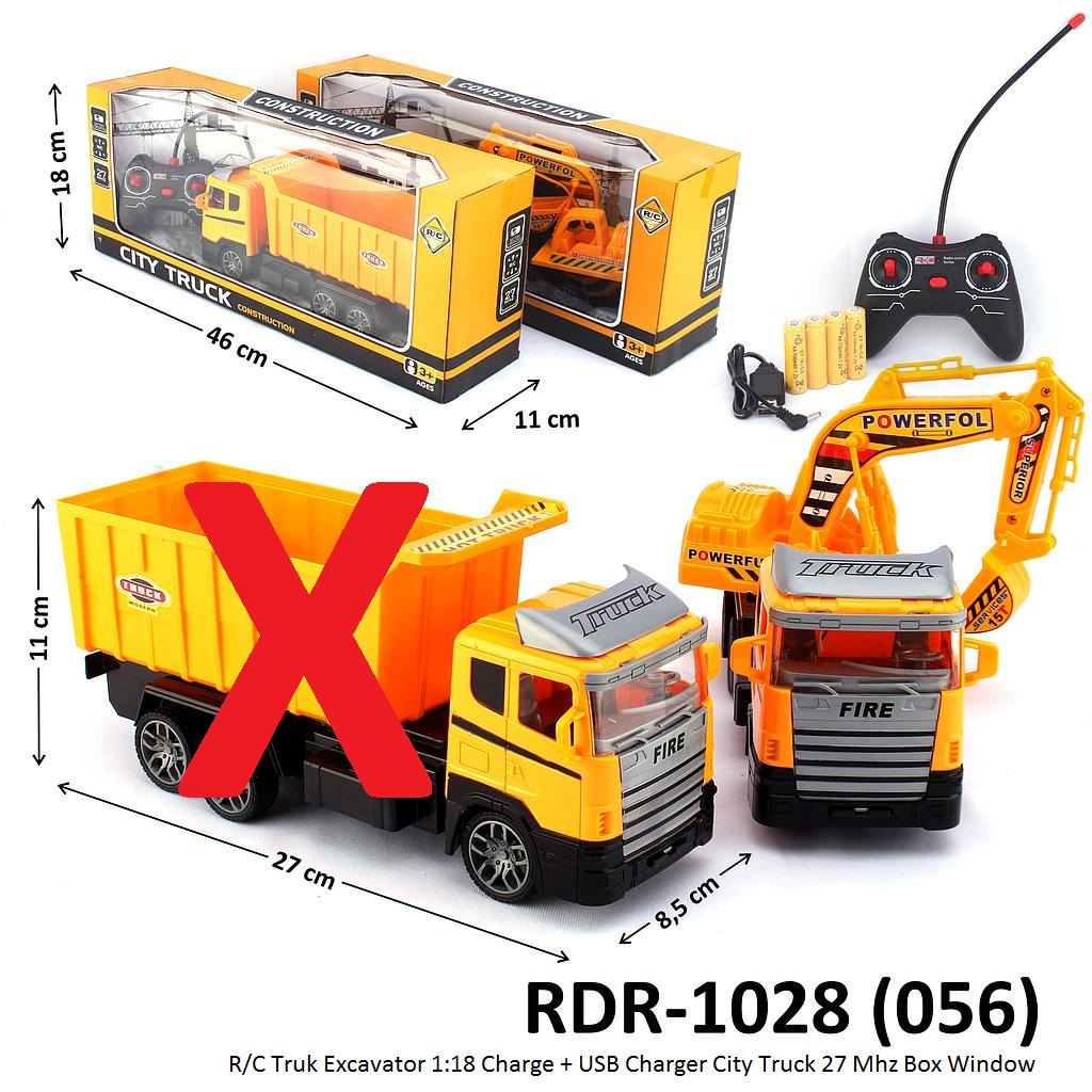 R/C Truk Excavator 1:18 Charge + USB Charger City Truck 27 Mhz Box Window @32