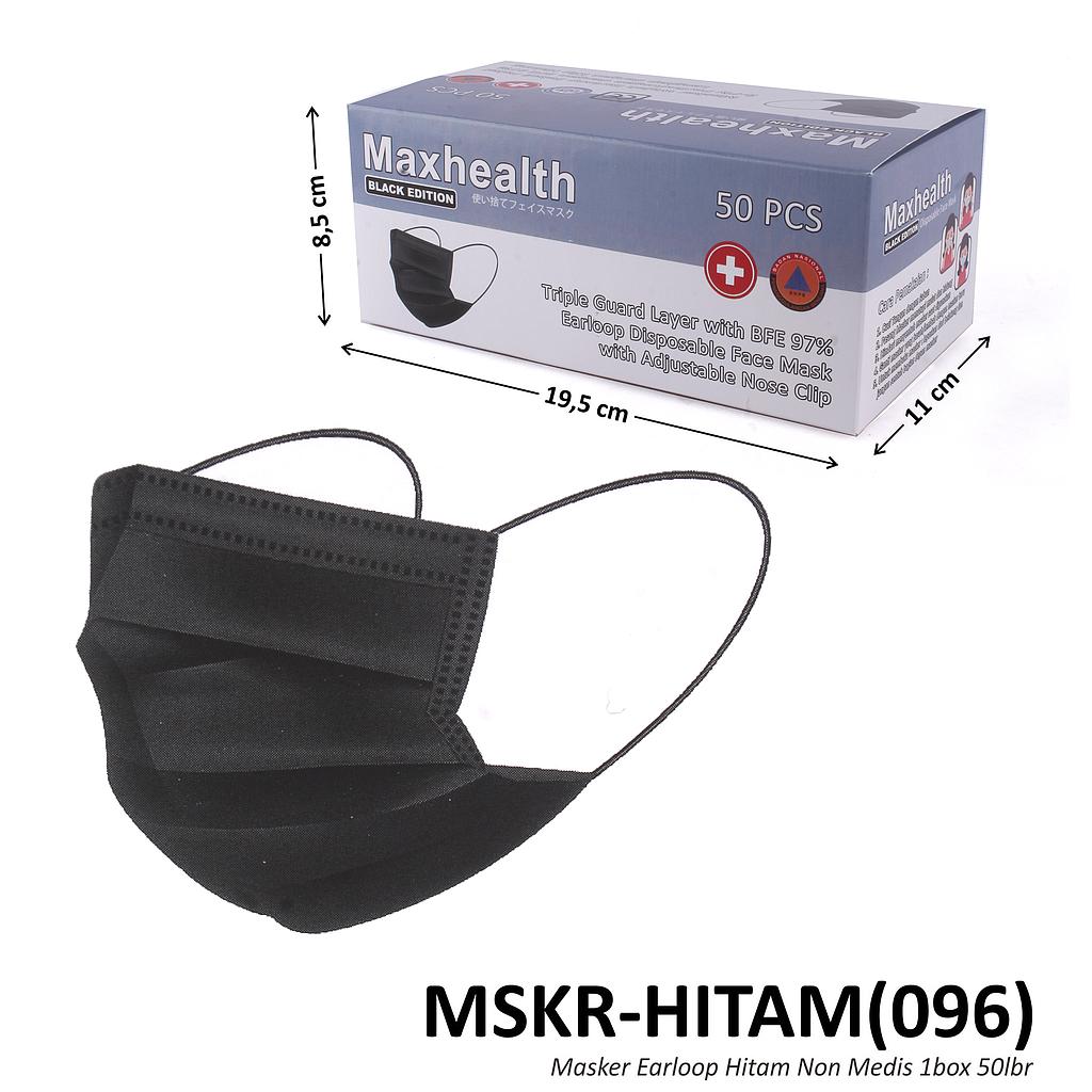 Masker Earloop Hitam 50 Pcs Non Medis Maxhealth Box @100