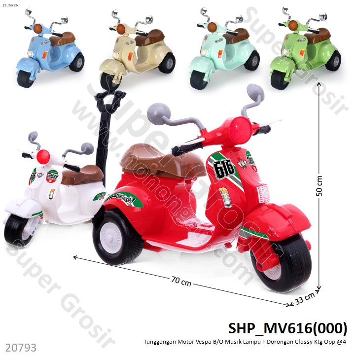 Tunggangan Sepeda Balance Bike Motor Vespa B/O Musik Lampu + Dorongan Classy Ktg Opp @4