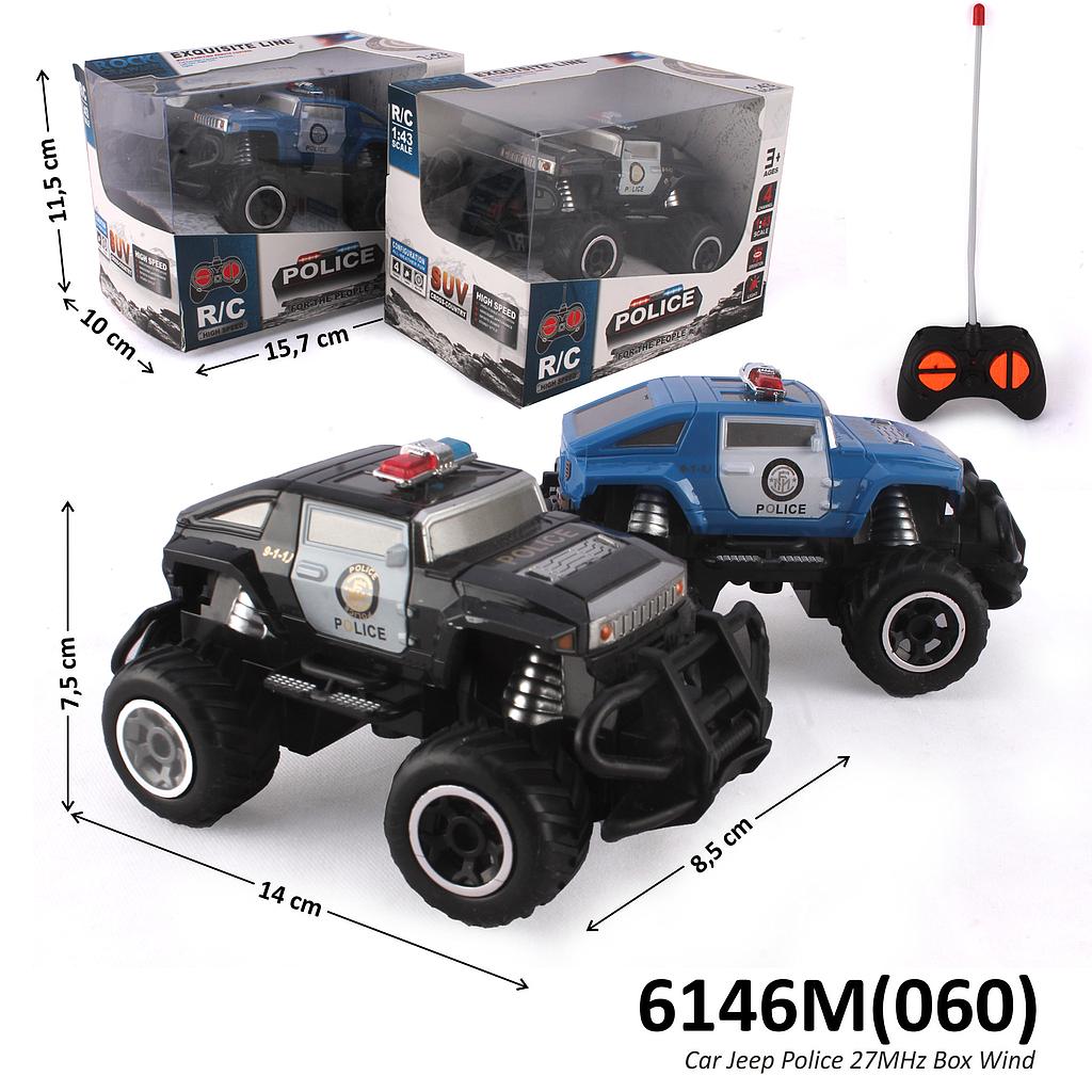 R/C Mobil Jeep Polisi 1:43 Lampu Police 4 Channel 27 Mhz Box Window @96
