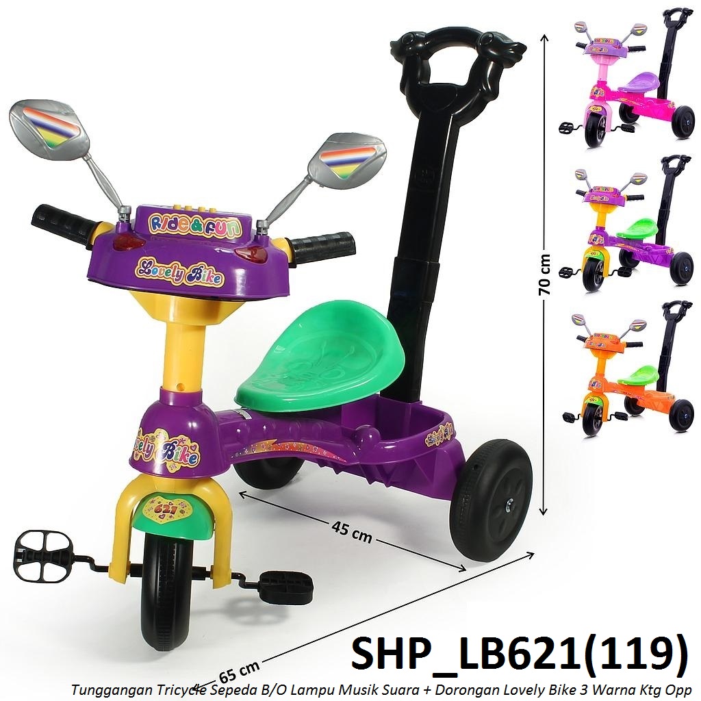 Tunggangan Sepeda Roda 3 B/O Lampu Musik Suara + Dorongan Lovely Bike 3 Warna Ktg Opp @6
