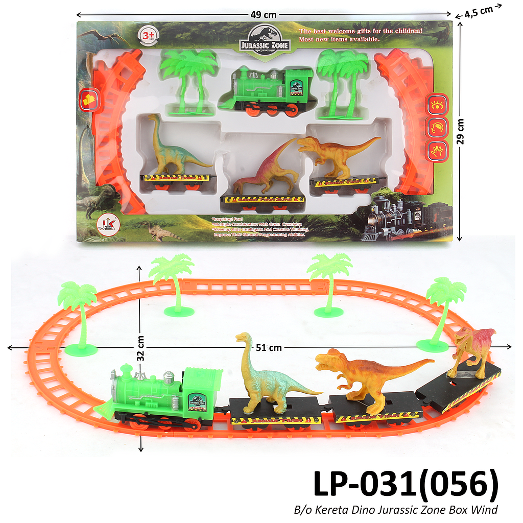 Kereta Api 4 Gerbong Muat Dinosaurus + Track + Pohon B/O Jalan Jurassic Zone Box Window @48