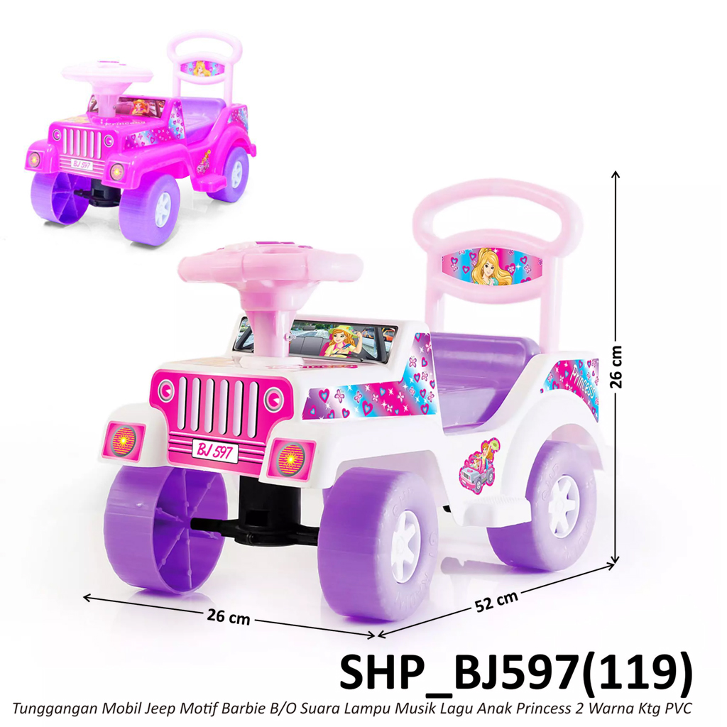Tunggangan Mobil Jeep Barbie + Sandaran Dorong B/O Suara Musik Lagu Anak Lampu Princess Ktg PVC @8
