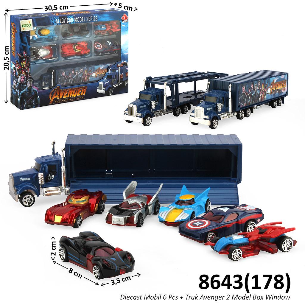 Diecast Mobil Avengers 6 Pcs Skala Hot Wheels Set Truk Trailer 2 Model (Kontainer / Pengangkut Mobil) 1:64 Box Window @48