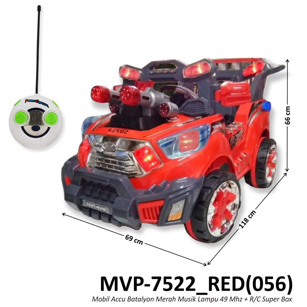 Mobil Aki Jeep Batalyon Merah Musik Lampu + Remote 49 Mhz Super Box @1