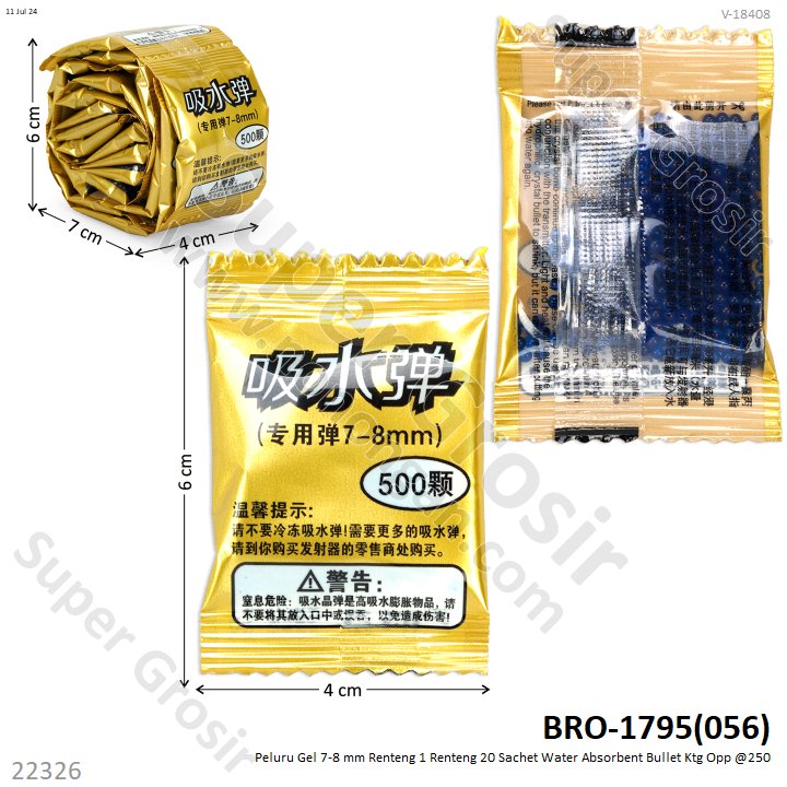 Peluru Gel 7-8 mm Renteng 1 Renteng 20 Sachet Water Absorbent Bullet Sachet @250