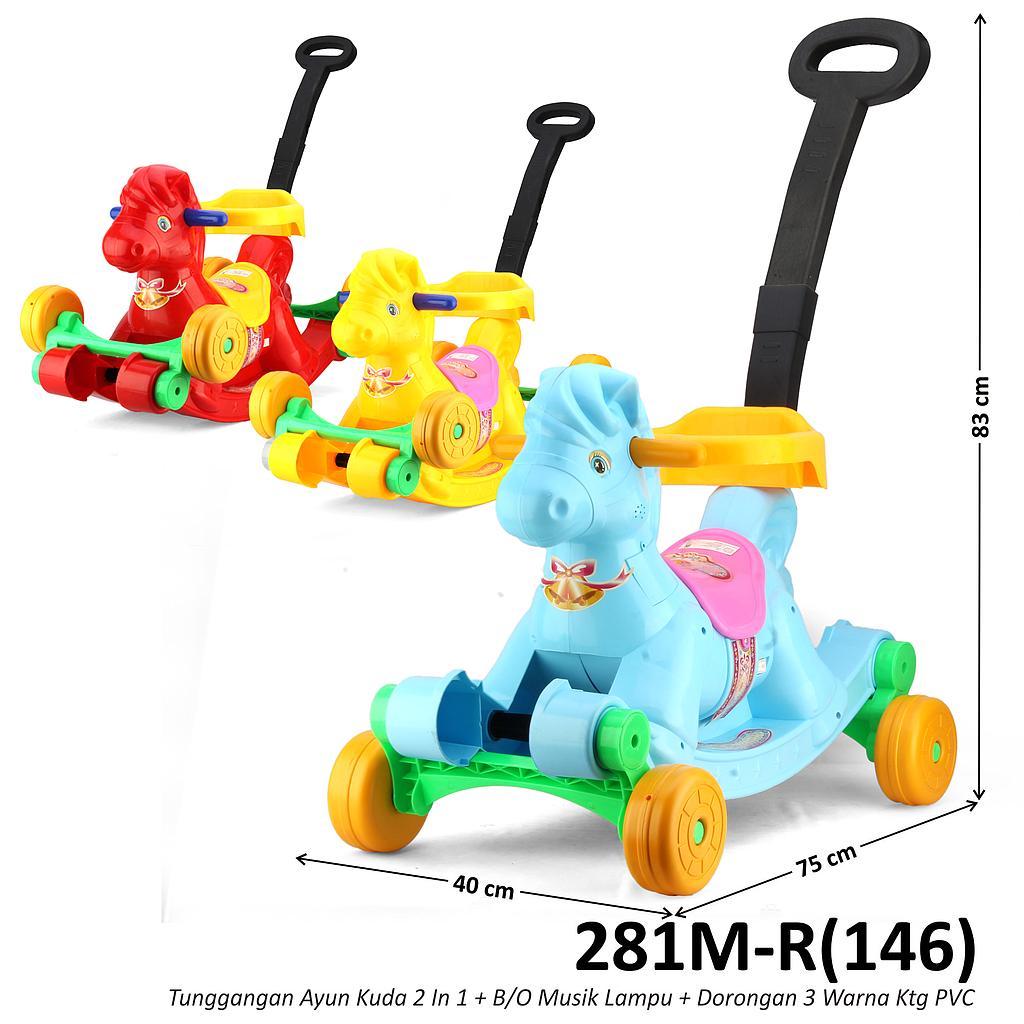 Tunggangan Jungkat Jungkit Kuda 2 In 1 Dorongan B/O Musik Lampu Ktg PVC @5