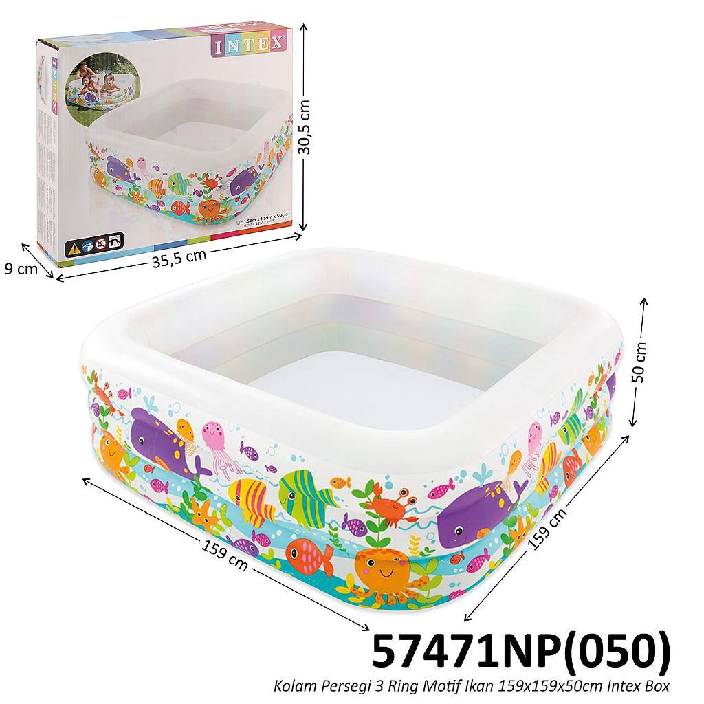 Kolam Renang Anak Intex Persegi 3 Ring Motif Ikan 159x159x50cm Box @3