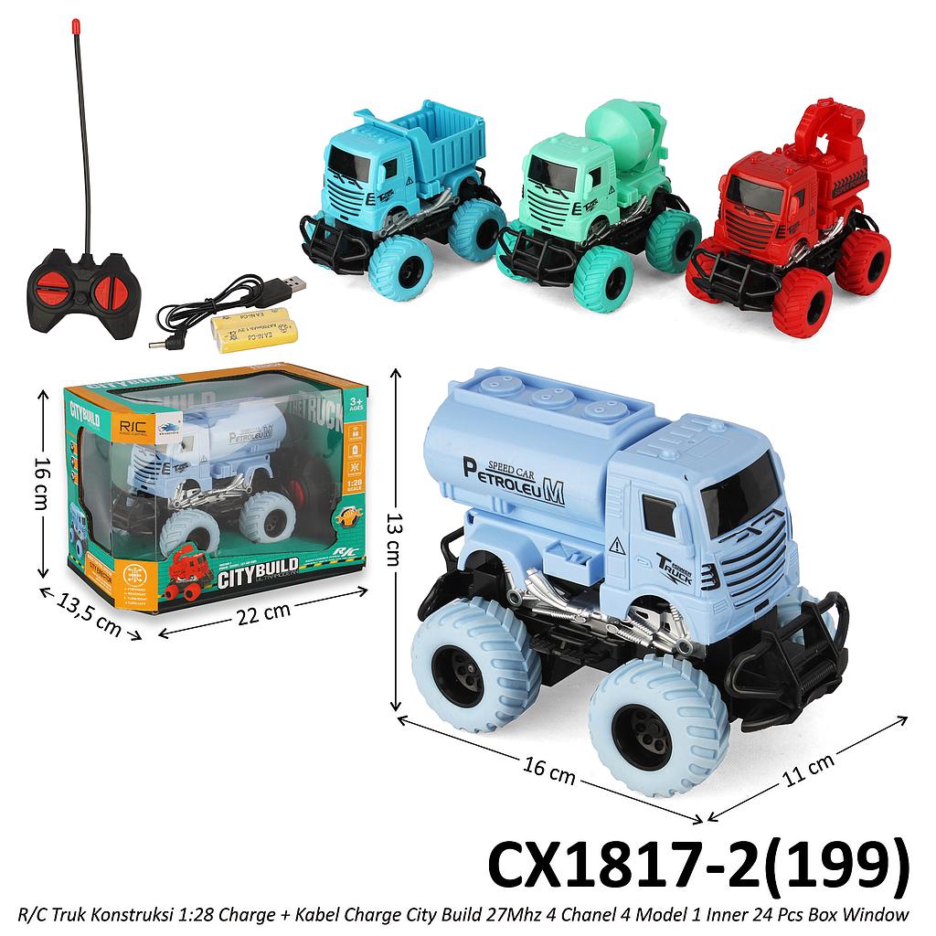 R/C Truk Konstruksi Monster Trucks 1:28 Charge + Kabel Charge City Build 27 Mhz 4 Channel 4 Model 1 Inner 24 Pcs  Box Window @48
