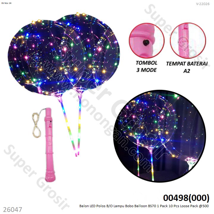 Mainan Tongkat Lampu Balon LED Polos B/O Lampu Bobo Balloon BS70 1 Pack 10 Pcs Loose Pack @500