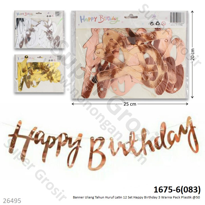 Banner Ulang Tahun Huruf Latin 12 Pcs Happy Birthday Pack Plastik @50