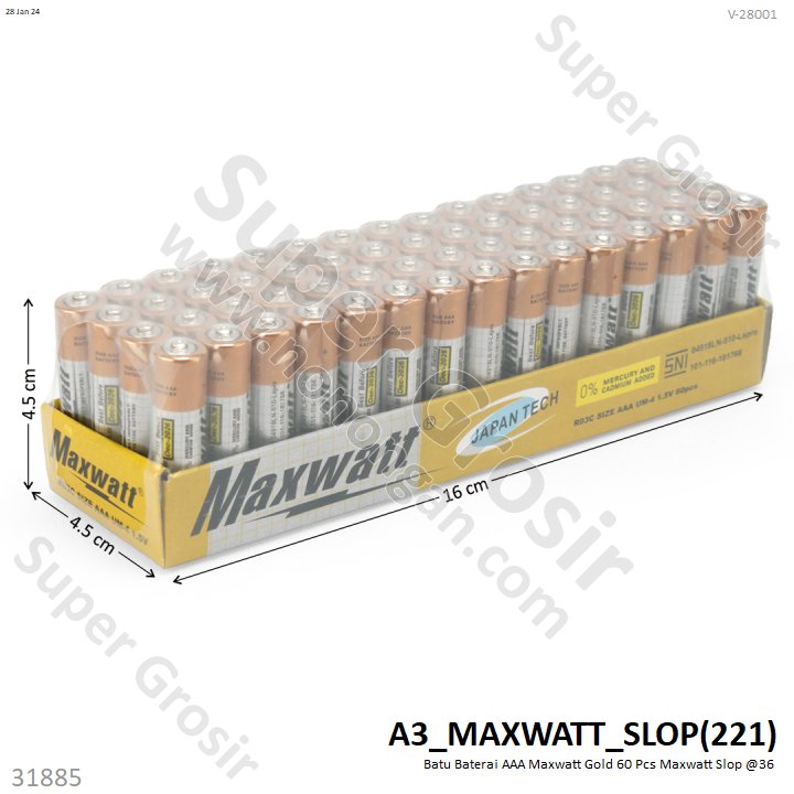 Batu Baterai AAA Gold 60 Pcs Maxwatt Slop @36